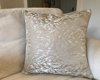 Luxury Gold Silk & Blue Jacquard Pillow Cover | 20x20” Handmade Cushion | Double-Sided Reversible Throw Pillow