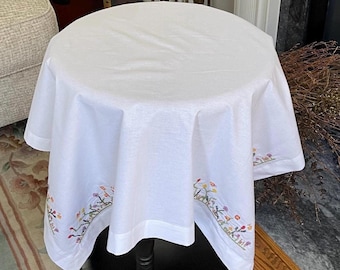 Embroidered Tablecloth | 35" Square Cotton Floral Table Cover