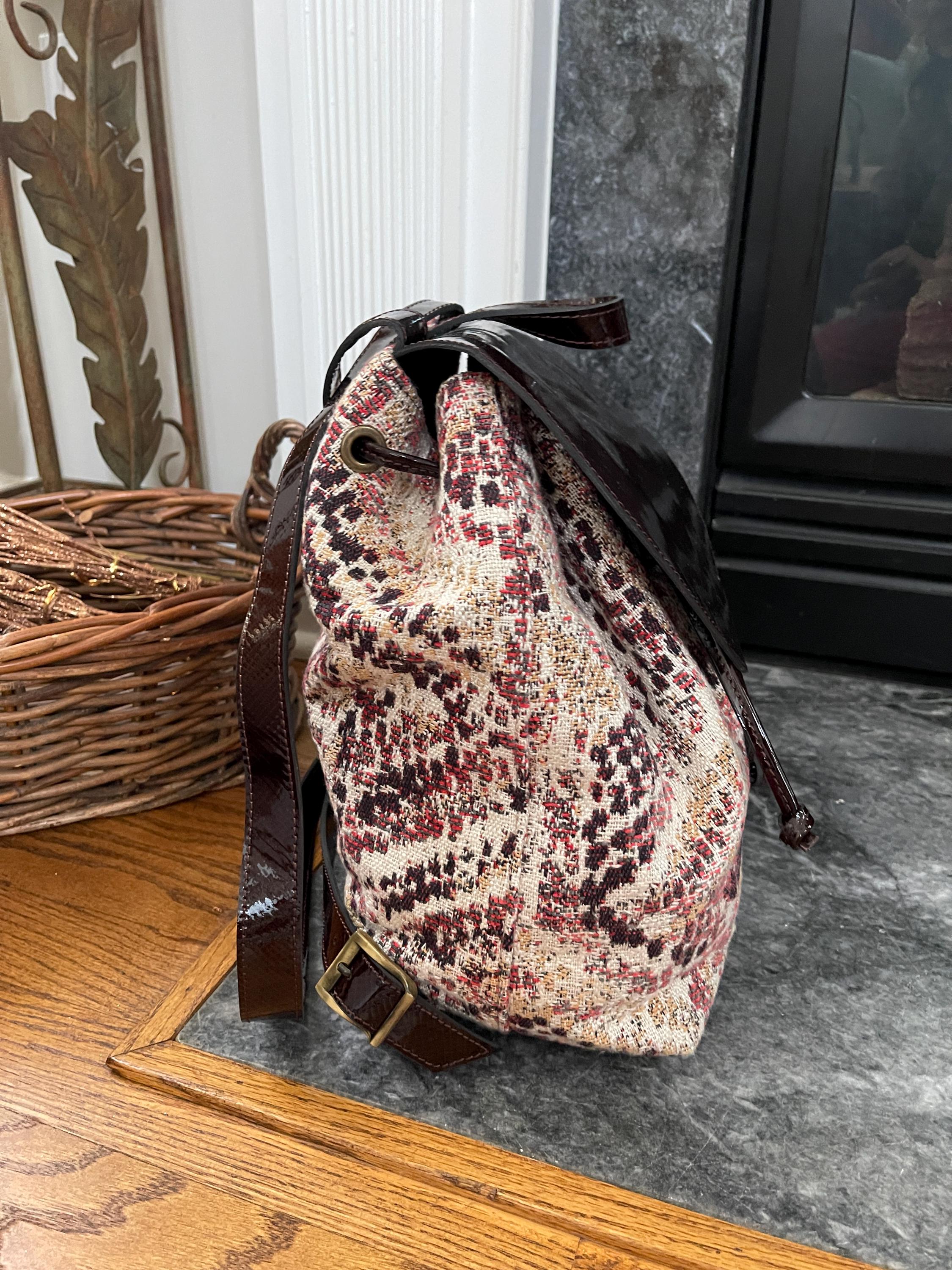 burgundy patent leather backpack Handmade Burgundy Patent Leather Backpack – Multicolor Tweed Women's  Rucksack, Artisan Bag