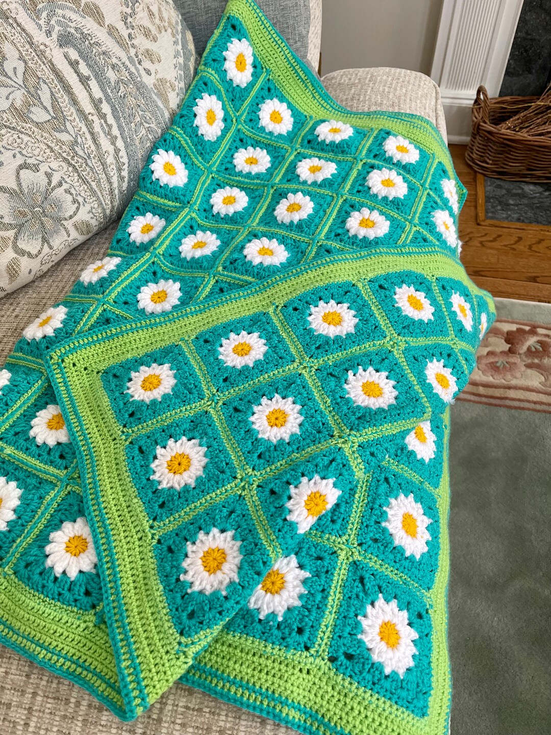 Crochet Daisy Granny Square Blanket Daisy Afghan Blanket Etsy