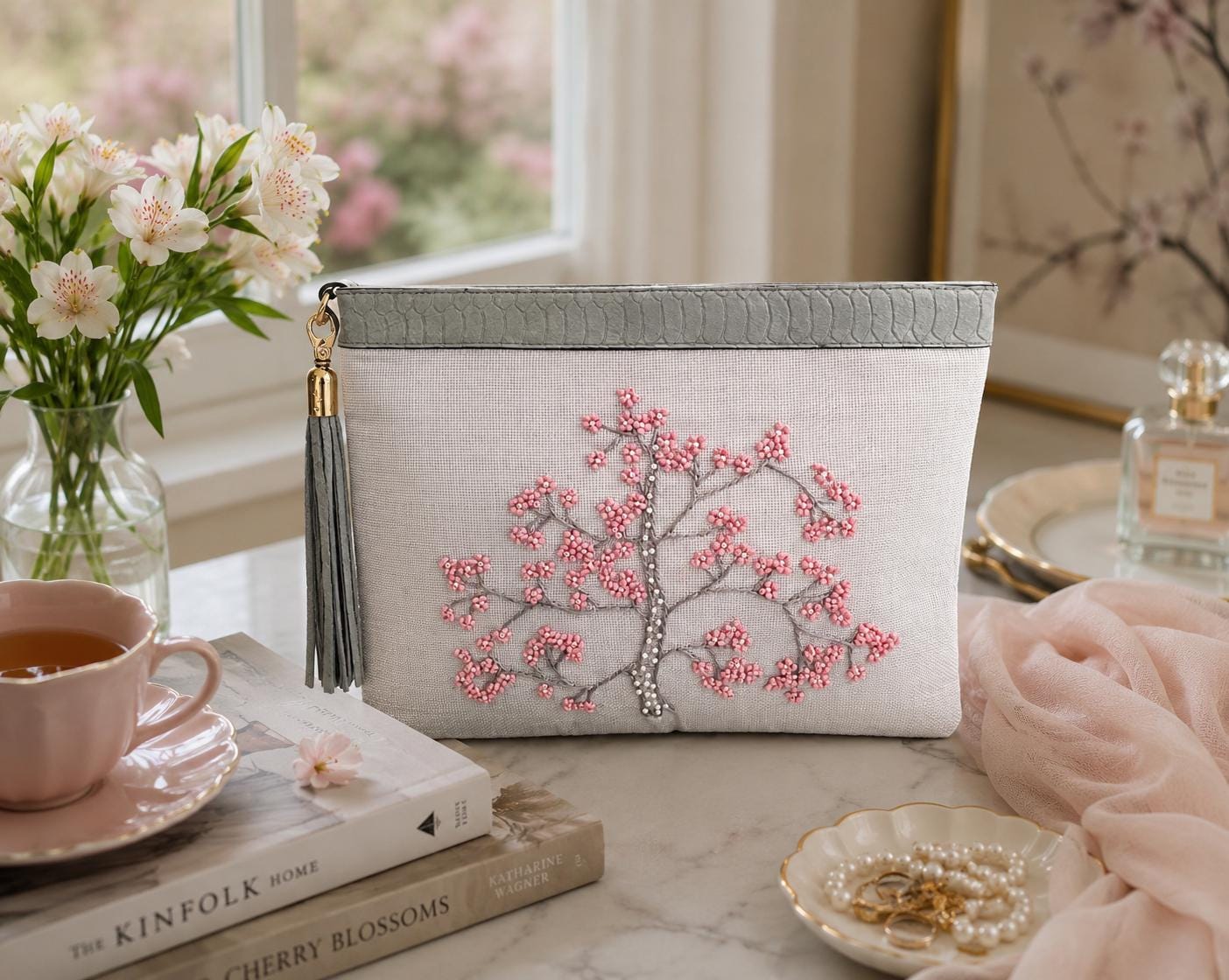 Embroidered Cherry Blossom Clutch Bag - Etsy