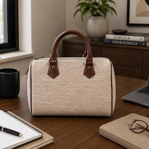 Beżowa torba podróżna z aksamitnej skóry | Ręcznie robiona, usztywniana torba podróżna | Torba weekendowa Artisan
