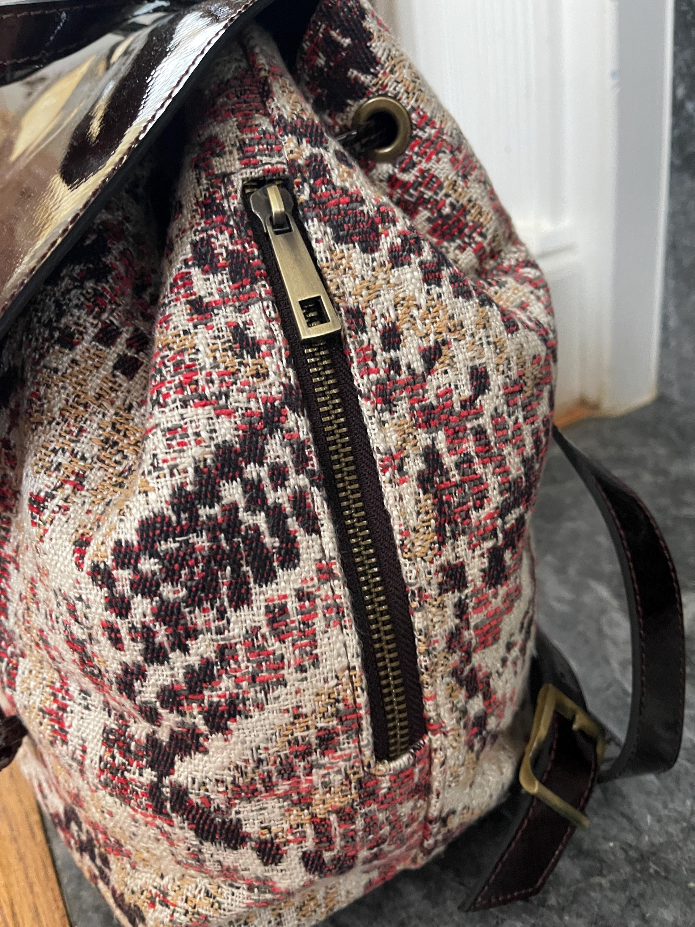 burgundy patent leather backpack Handmade Burgundy Patent Leather Backpack – Multicolor Tweed Women's  Rucksack, Artisan Bag