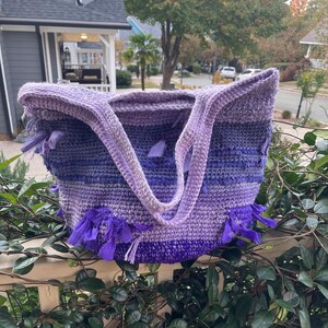 Purple Boho Tote Bag – Handmade from Recycled Silk & Fabric Strips, Eco-Friendly OOAK Shoulder Bag – Bohemian Hippie Style Gift