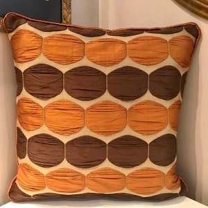 Luxury Satin Pillow Cover with Gold Appliqué, Handmade Beige Throw Cushion, 20x20 18x18 14x24, Modern Elegant Sofa Decor