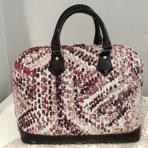 Bolso de lujo tipo concha de cuero burdeos y algodón tejido. Bolso tipo cartera con asa superior hecho a mano para mujer. Elegante y versátil, regalo para el Día de la Madre.