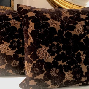 Luxury Brown Velvet Floral Pillow Cover | 20x20 Velvet Throw | Decorative Cushion | Handmade Accent Pillow, Perfect Home Gift
