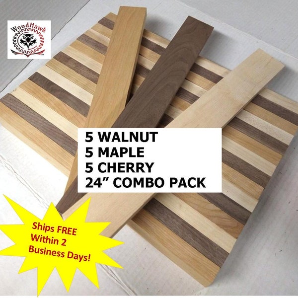 5 WALNUT 5 Hard Maple 5 CHERRY 3/4" x 2" x 24" Wood Boards, DIY Cutting Boards, Charcuterie Tray - Planed, Sanded, Kiln Dry, No Knots