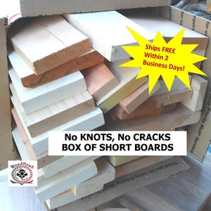 NO KNOTS! Scrap Hardwood Short Boards. Box of Different Woods. Walnut, Maple, Cherry, Ash, Alder. 18 to 20 Pound Box.