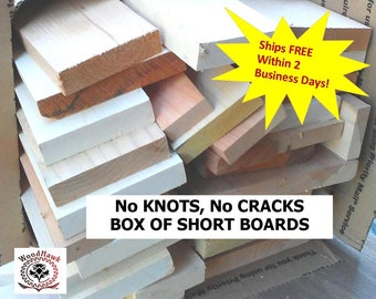 NO KNOTS! Scrap Hardwood Short Boards. Box of Different Woods. Walnut, Maple, Cherry, Ash, Alder. 18 to 20 Pound Box.