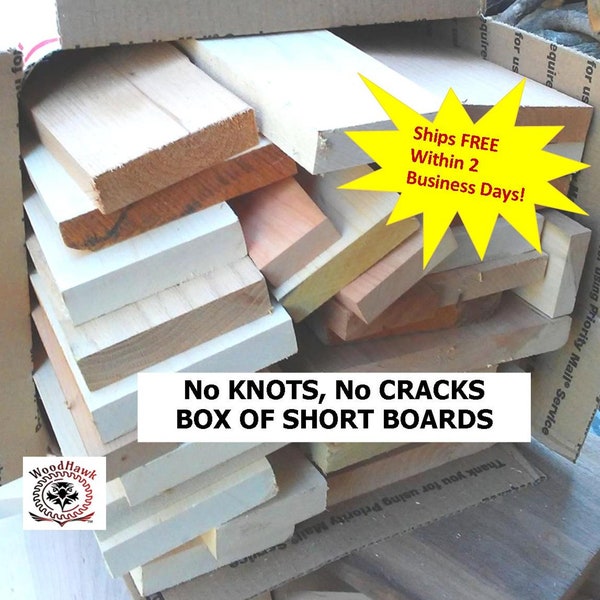 NO KNOTS! Scrap Hardwood Short Boards. Box of Different Woods. Walnut, Maple, Cherry, Ash, Alder. 18 to 20 Pound Box.