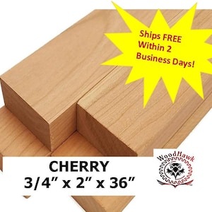 3/4&quot; x 2&quot; x 36&quot; CHERRY Wood Boards DIY Cutting Boards Furniture Tables Cabinets Crafts. Sanded, Jointed, No Knots, No Cracks.