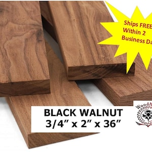3/4&quot; x 2&quot; x 36&quot; BLACK WALNUT Wood Boards DIY Cutting Boards Furniture Tables Cabinets Crafts. Sanded, Jointed, No Knots, No Cracks.