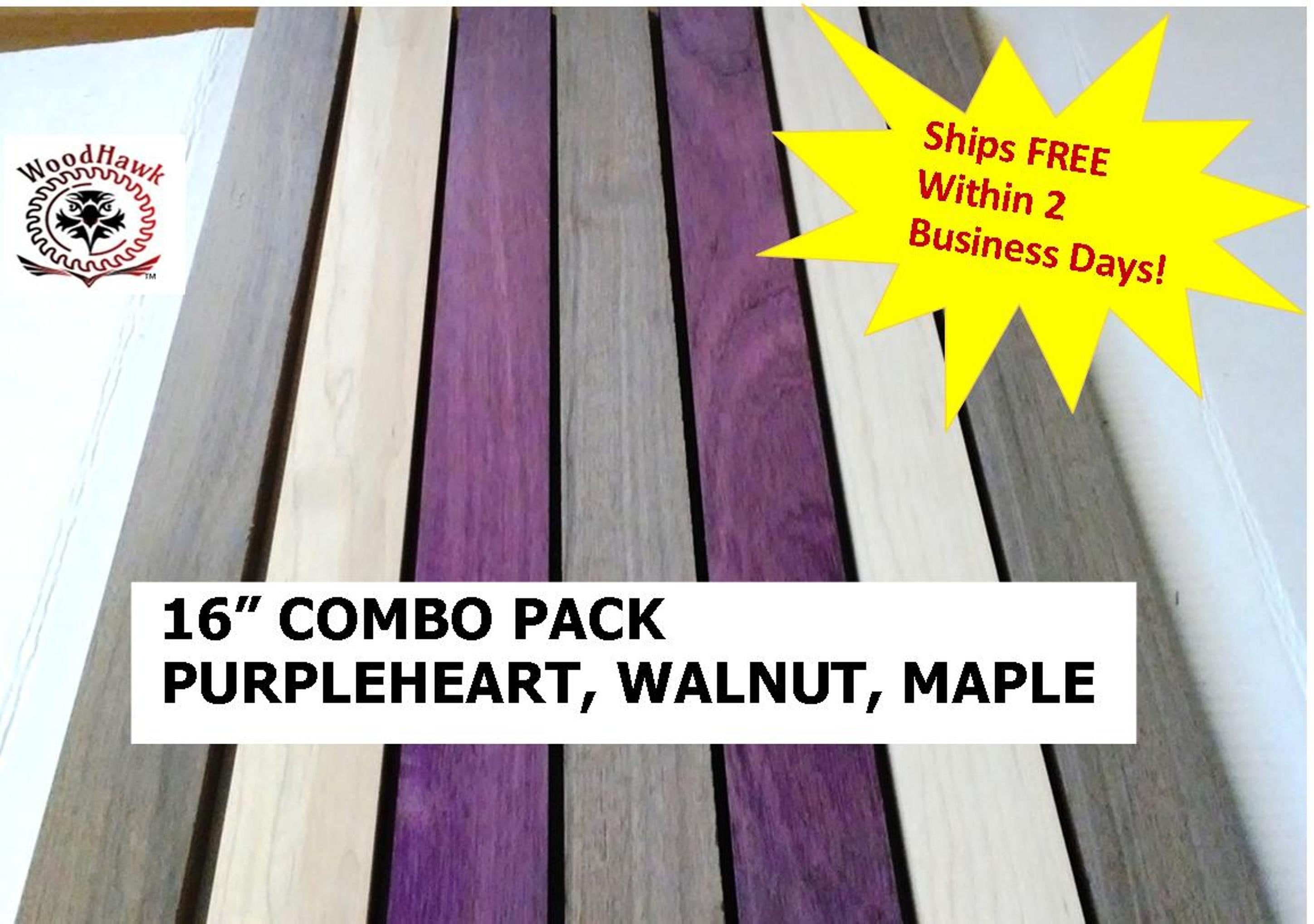 3 Pieces Purpleheart Wood Boards – 3/8" X 2" X 16" Exotic Lumber Blanks (Free US Shipping)