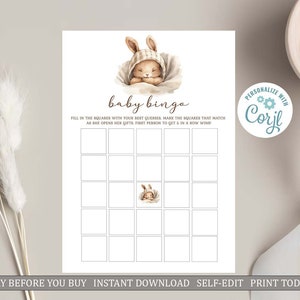 Some Bunny is on the Way Baby Shower Baby Bingo Game Template Bunny Baby Bingo Game Bunny Rabbit Shower EDITABLE INSTANT DOWNLOAD sb