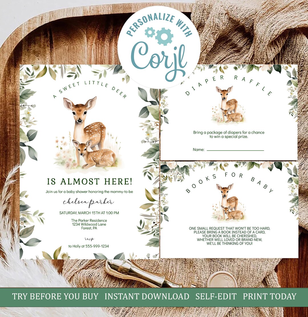 A Sweet Little Deer is Almost Here Baby Shower Template Set Deer Baby ...