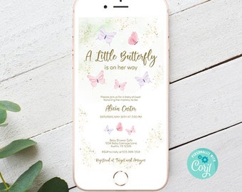 A Little Butterfly is on Her Way Baby Shower Electronic Invitation Template Smartphone Text Message Invite EDITABLE INSTANT DOWNLOAD