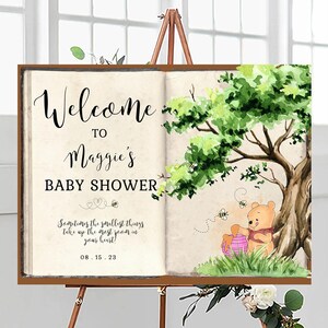 Winnie the Pooh Baby Shower Welcome Sign Template Winnie Pooh Storybook Girl Pink Honey Pot EDITABLE INSTANT DOWNLOAD Printable Sign/Decorhp