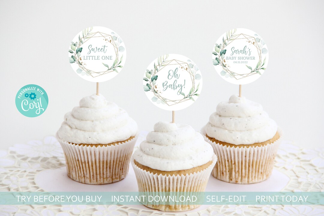 Eucalyptus Cupcake Topper Template Eucalyptus Greenery Baby Etsy