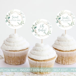 Eucalyptus Cupcake Topper Template Eucalyptus Greenery Baby Shower Oh Baby Shower Any Event Gender Neutral EDITABLE INSTANT DOWNLOAD a70