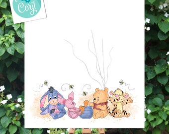 Winnie the Pooh Baby Shower Balloon Fingerprint Gender Reveal Gender Guess Thumbprint Winnie Pooh & Friends INSTANT DOWNLOAD Printable hp