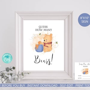 Winnie the Pooh Guess How Many Bears Game Sign Winnie Pooh Shower A Little Hunny is on the Way Shower Gummy Bear Sign INSTANT DOWNLOAD hp