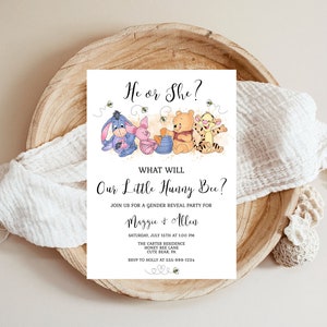 Winnie the Pooh Was wird unsere kleine Hunny Bee Gender Reveal Einladungsvorlage Winnie the Pooh & Friends Honeybee EDITIERBARER SOFORTIGER DOWNLOAD hp