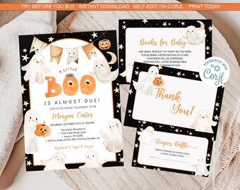 Halloween A Little Boo is Almost Due Baby Shower Invitation Template Halloween Baby Shower Ghosts EDITABLE INSTANT DOWNLOAD Printable
