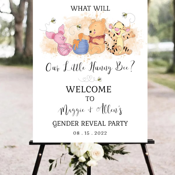 What Will Our Little Hunny Bee Gender Reveal Party Welcome Sign Template Winnie the Pooh Reveal EDITABLE INSTANT DOWNLOAD Printable hp