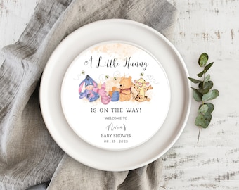 Plato de bienvenida para baby shower de Winnie the Pooh, editable (descarga digital)