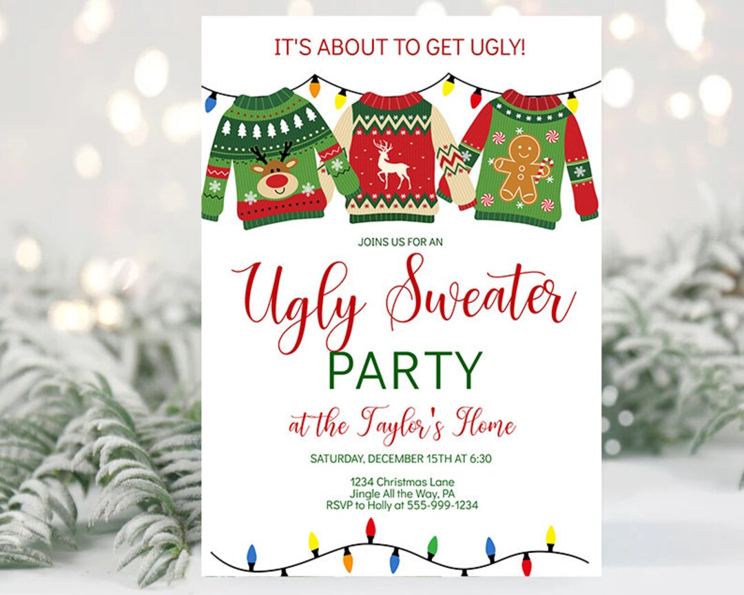 Ugly Sweater Christmas Party Invitation Template Christmas Holiday Party Invitation EDITABLE INSTANT DOWNLOAD Printable Invite - Etsy