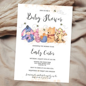 EDITABLE Winnie the Pooh Baby Shower Invitation Template Winnie Pooh Honey Pot Honeybee Piglet Tigger Eeyore INSTANT DOWNLOAD Printable hp image 1