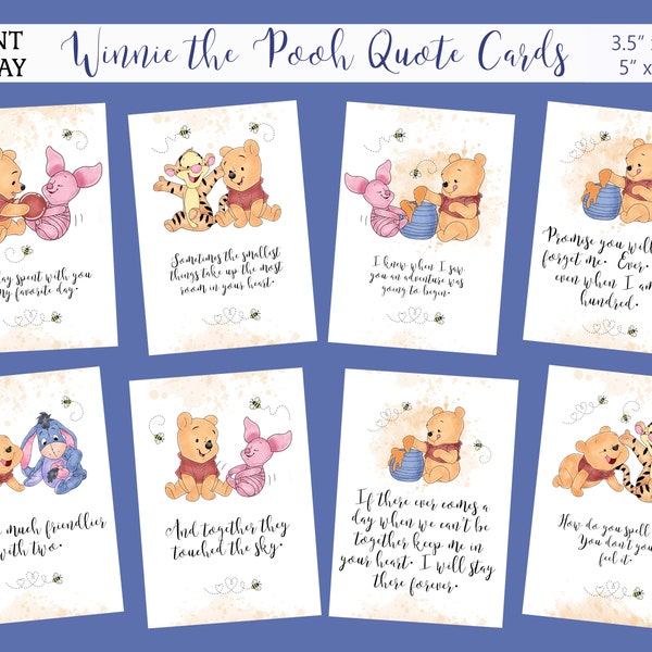 Editable Winnie the Pooh 8 Quote Cards A Little Hunny Shower/Birthday Centerpiece Poster Decoration 5x7 and 3.5x5 Sizes  INSTANT DOWNLOAD hp