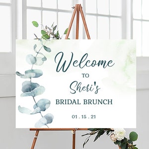Eucalyptus Greenery Welcome to Bridal Brunch Bridal Shower Sign Template, Dusty Blue, Wedding Sign Decor, 100% EDITABLE INSTANT DOWNLOAD 200