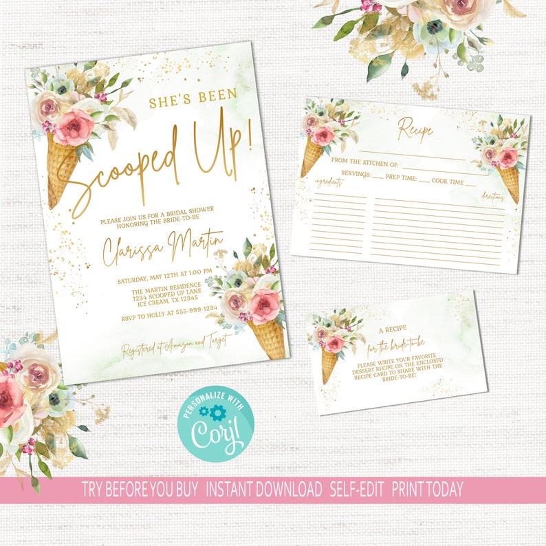 She's Been Scooped up Bridal Shower Invitation Recipe Etsy