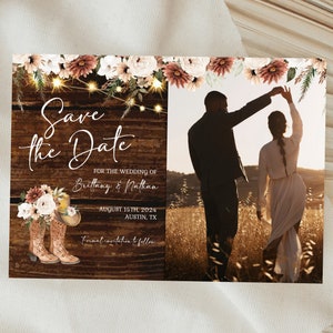 Rustikale Boho Cowgirl/Boy Boot Save the Date Vorlage Boho Rust Cream Save the Date Hochzeitskarte EDITIERBARER SOFORTIGER DOWNLOAD Druckable rb