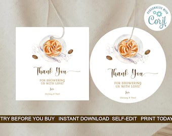 Coffee Bridal Shower Favors Tag/Sticker/Label Template Love is Brewing Bridal Shower Coffee Espresso Shower EDITABLE INSTANT DOWNLOAD cb