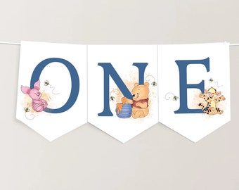 Winnie the Pooh 1st Birthday High Chair Banner (Printable Editable Instant Download)