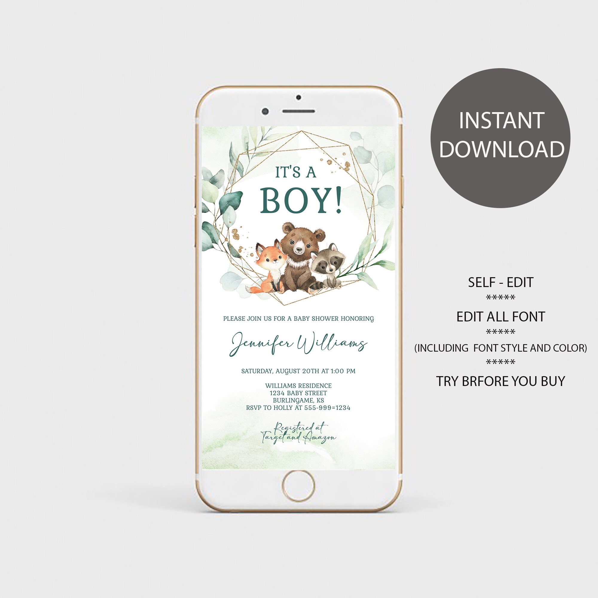 It's a Boy Baby Shower Electronic Invitation Template Etsy