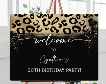 Leopard Print 50. Geburtstag Willkommen Schild Vorlage (Digitaler Download)