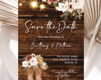 Rustic Boho Save the Date Rustic Wedding/Shower/Birthday/Any Event Boho Cream Rust Save the Date Fairy Lights EDITABLE INSTANT DOWNLOAD rb