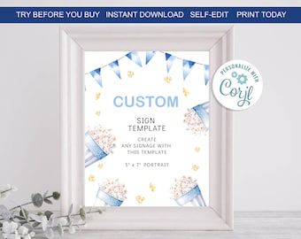 She's Ready to Pop Baby Shower Custom Sign Template DIY Boy Popcorn Baby Shower Movie Popcorn Editable INSTANT DOWNLOAD Printable rtp