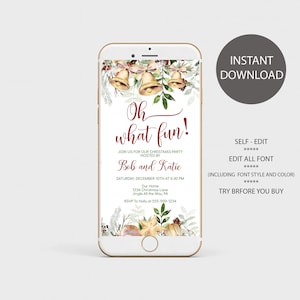 Oh What Fun Christmas Party Electronic Invitation Template Christmas Party Invite Smartphone Text Message Bells EDITABLE INSTANT DOWNLOAD