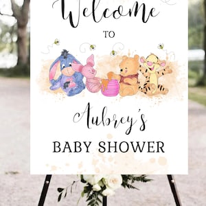 Winnie the Pooh Welcome to Baby Shower Sign Template It&#39;s a Girl Shower A Little Hunny is on the Way Poster EDITABLE INSTANT DOWNLOAD hp
