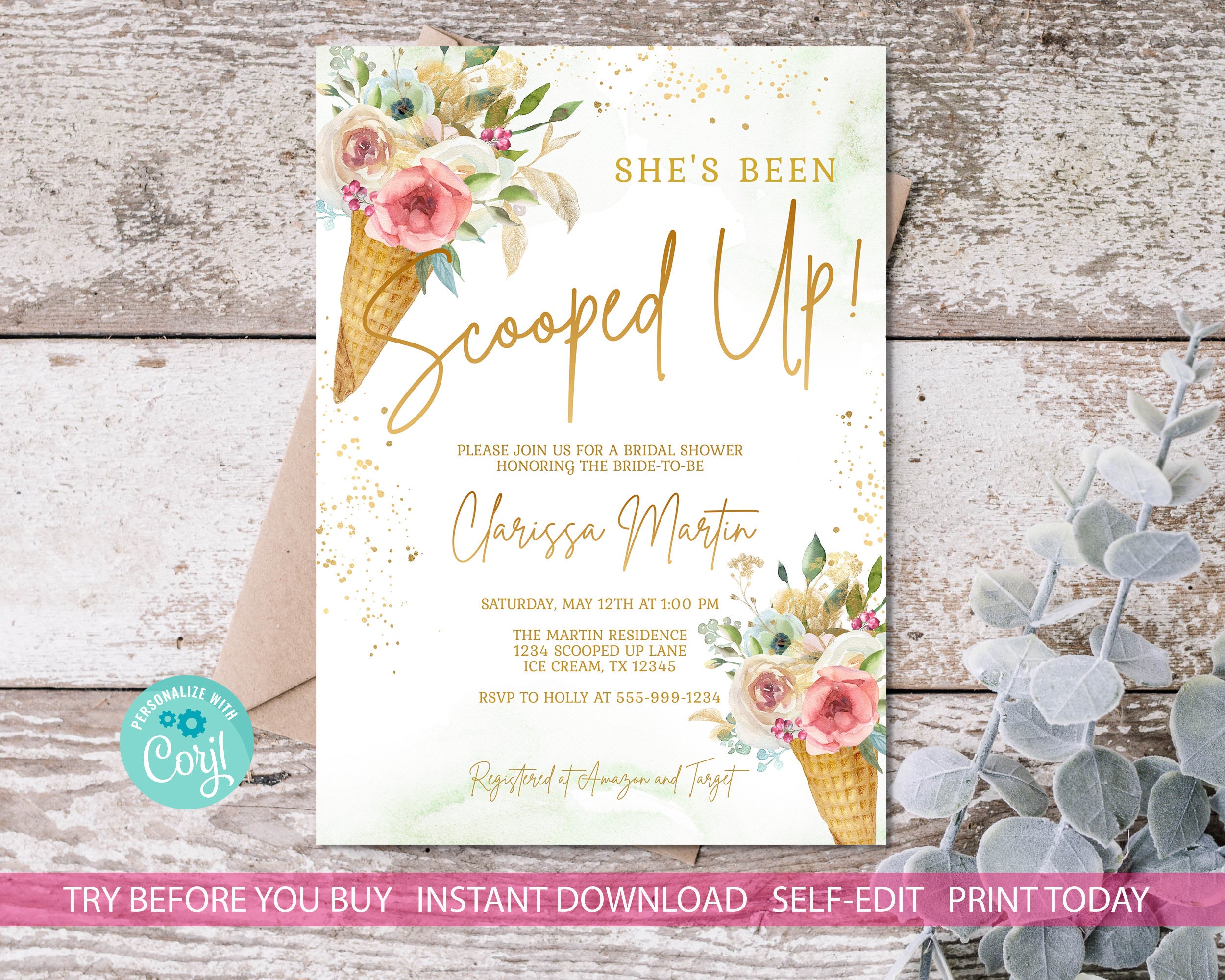 She's Been Scooped up Bridal Shower Invitation Template Etsy