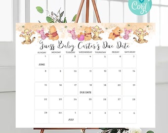 Winnie the Pooh Guess the Due Date Calendar Template Winnie Pooh It's a Girl Baby Shower A Little Hunny Shower EDITABLE INSTANT DOWNLOAD hp