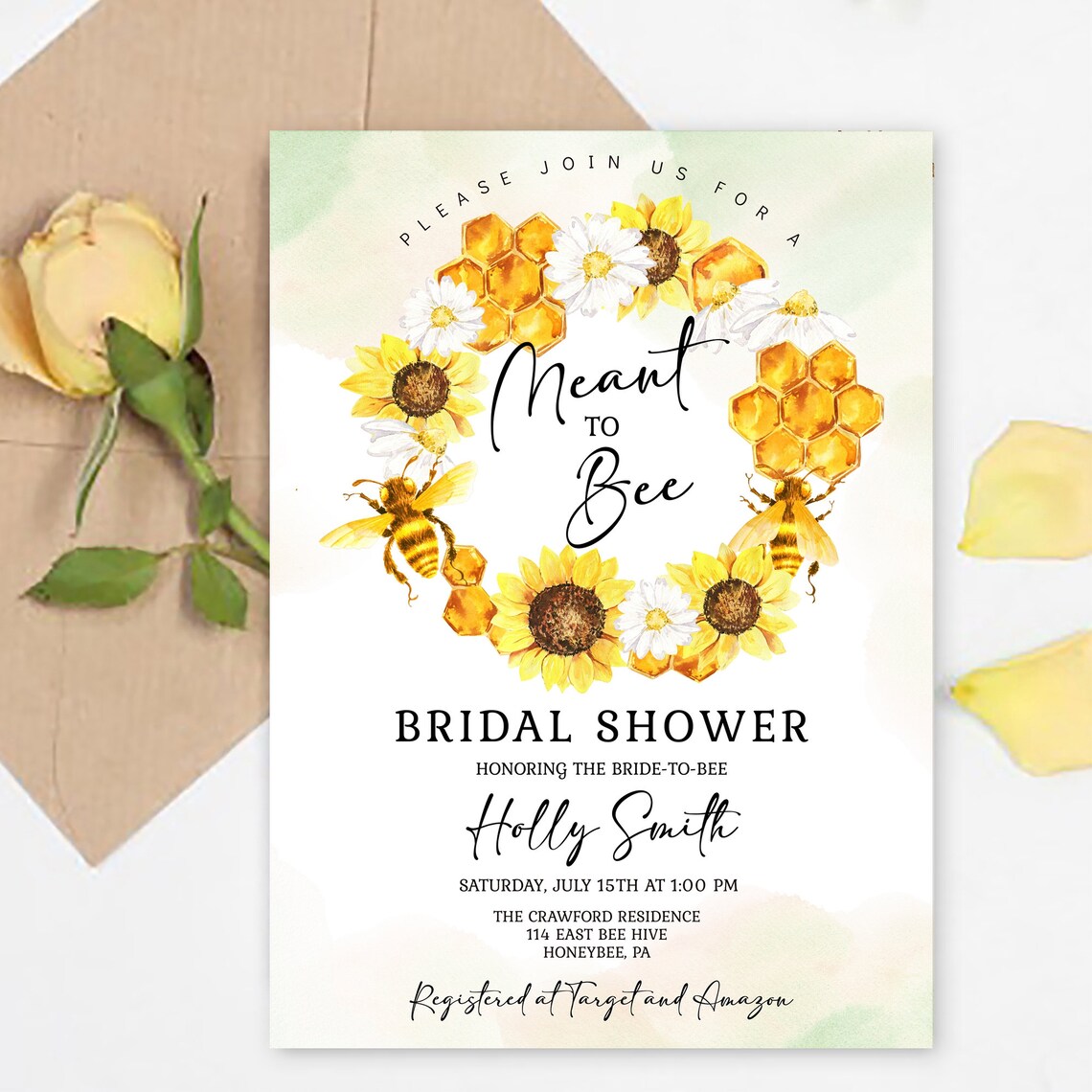 Meant to Bee Bridal Shower Invitation Template Honey Bee Etsy