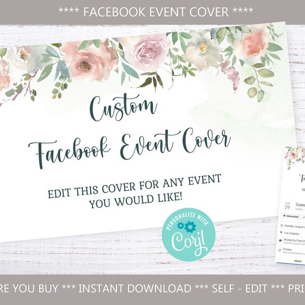 Dusty Pink Baby Shower Facebook Event Cover Template Editable Digital Facebook Banner Custom Event Cover Virtual Shower INSTANT DOWNLOAD rs