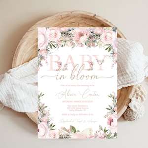 Baby in Bloom Pink Peony Baby Shower Invitation Template EDITABLE INSTANT DOWNLOAD Printable bib