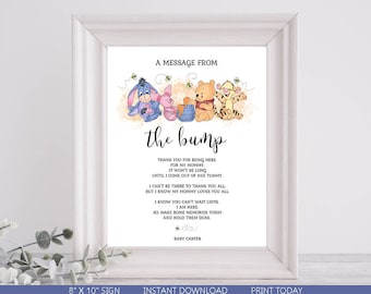 Winnie the Pooh A Message from the Bump Baby Shower Sign Template A Little Hunny is on the Way Shower INSTANT DOWNLOAD Printable Sign hp